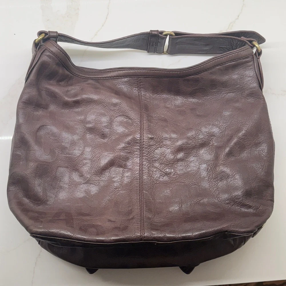 Marc Jacobs Dark Brown Leather Hobo Shoulder Bag with Gold Hardware